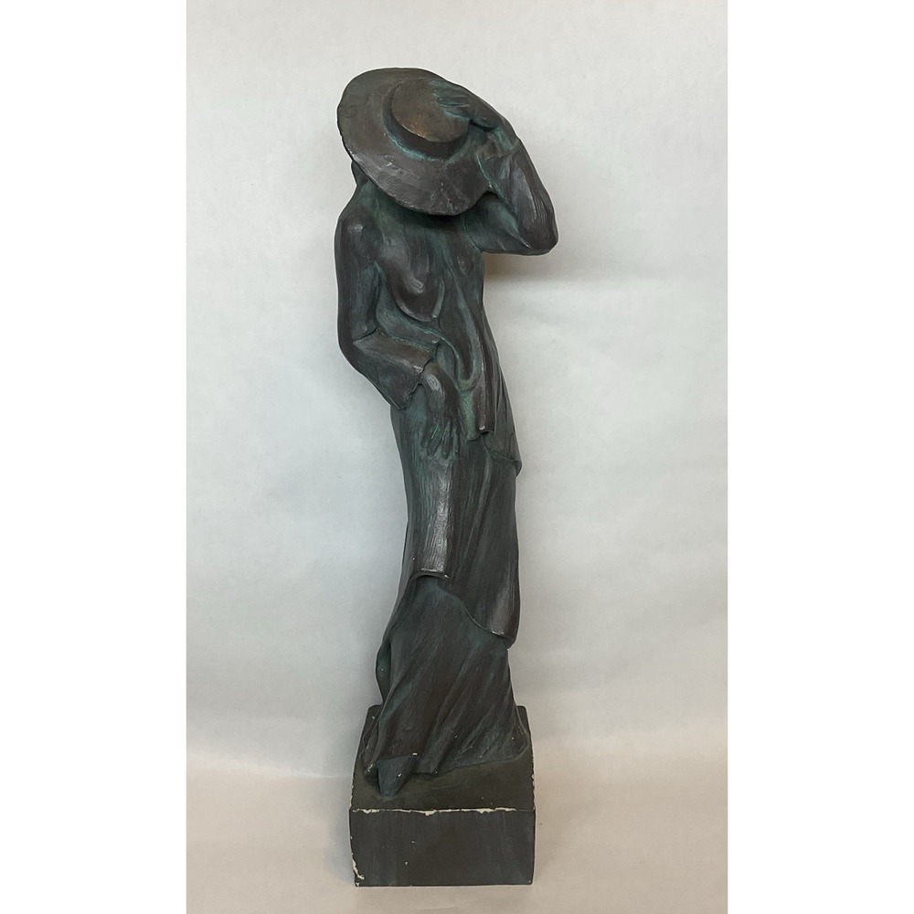 Universal Statuary Corp Lady in Hat Sculpture Statue 17" Patina Art Deco Figure